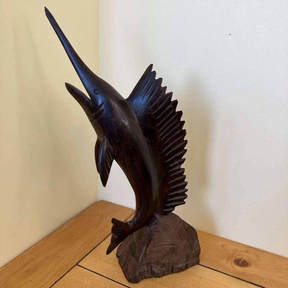 Iron Wood Swordfish Sailfish Carved Wooden Figurine Ironwood 15.5" Large Fish